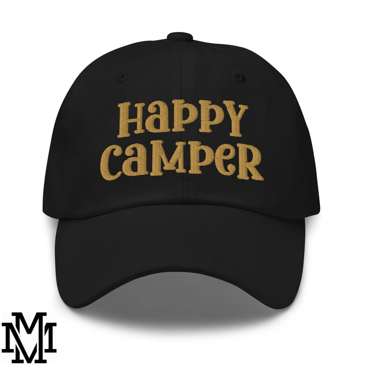 Happy Camper Embroidered Unstructured Dad Hat - Black