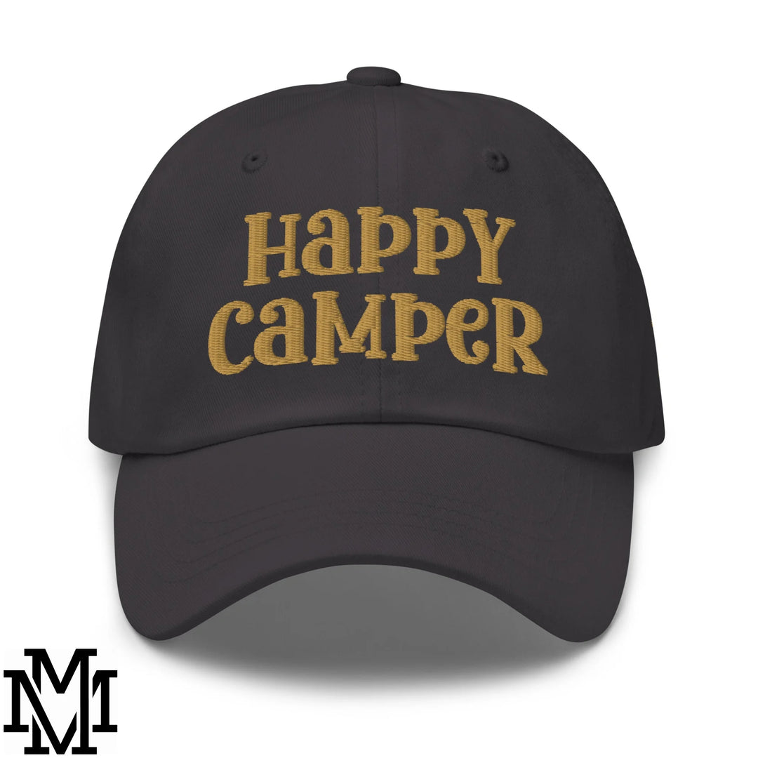Happy Camper Embroidered Unstructured Dad Hat - Dark Grey