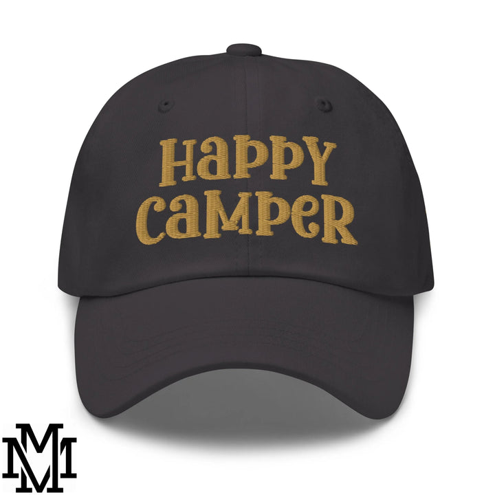 Happy Camper Embroidered Unstructured Dad Hat - Dark Grey