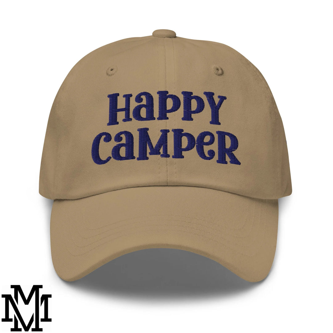 Happy Camper Embroidered Unstructured Dad Hat - Khaki