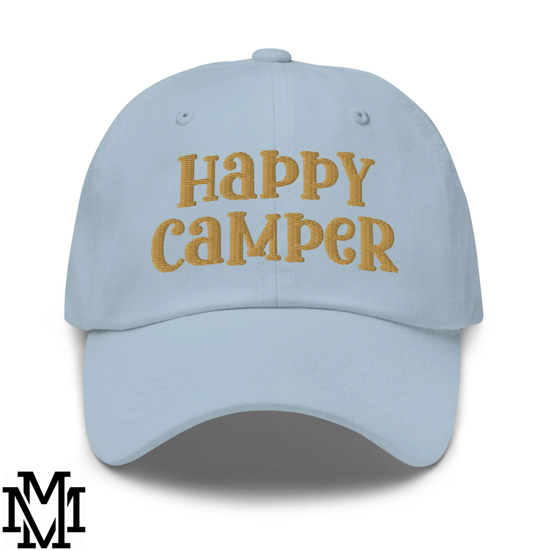 Happy Camper Embroidered Unstructured Dad Hat - Light Blue