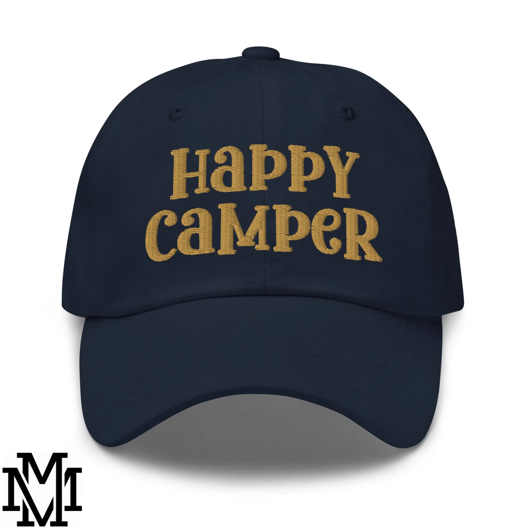 Happy Camper Embroidered Unstructured Dad Hat - Navy