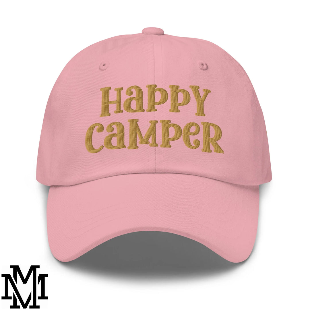 Happy Camper Embroidered Unstructured Dad Hat - Pink