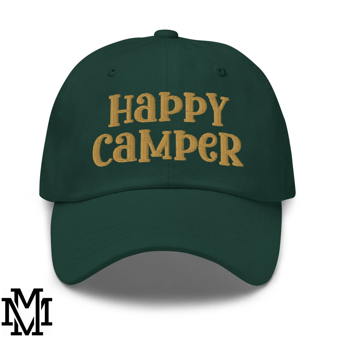 Happy Camper Embroidered Unstructured Dad Hat - Spruce