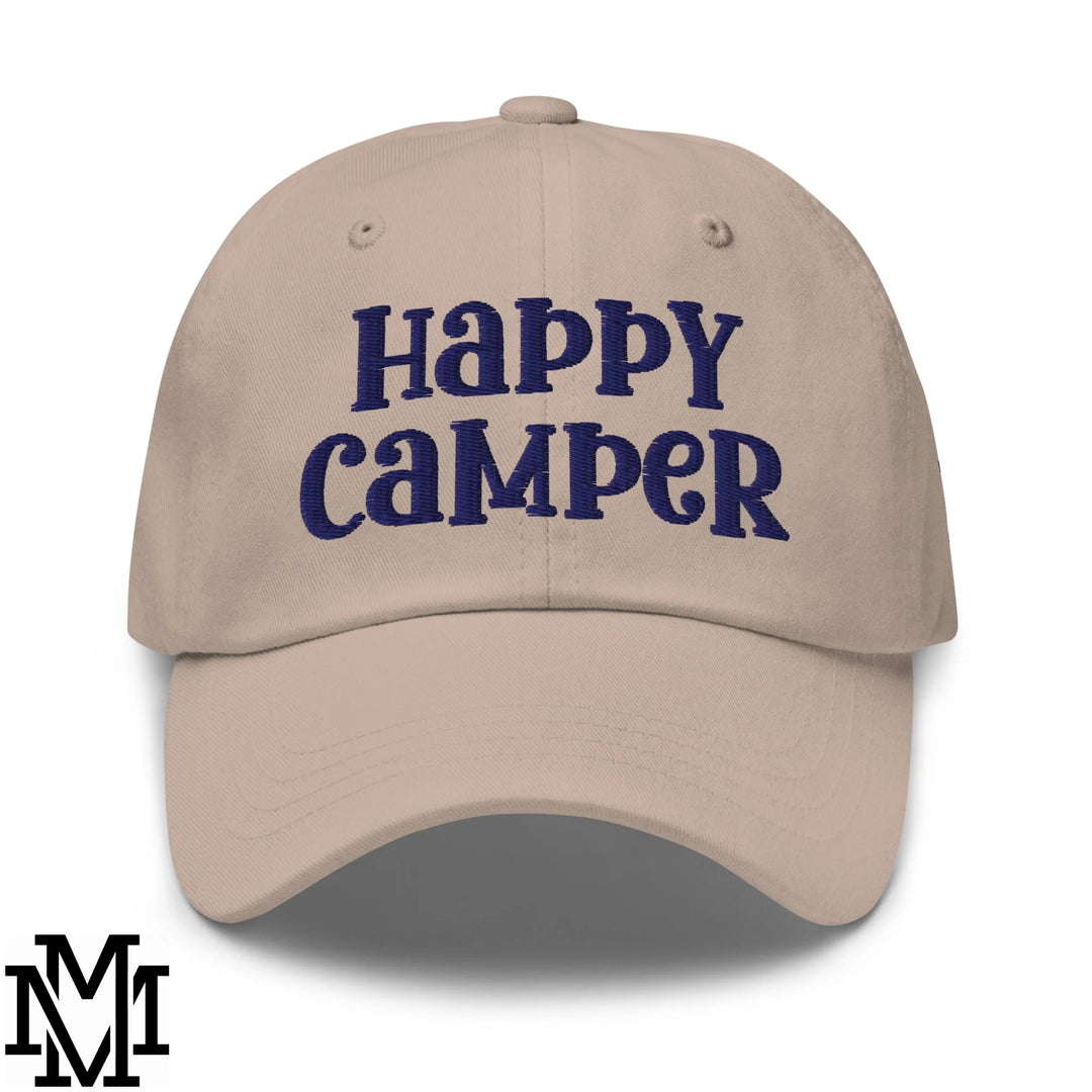 Happy Camper Embroidered Unstructured Dad Hat - Stone
