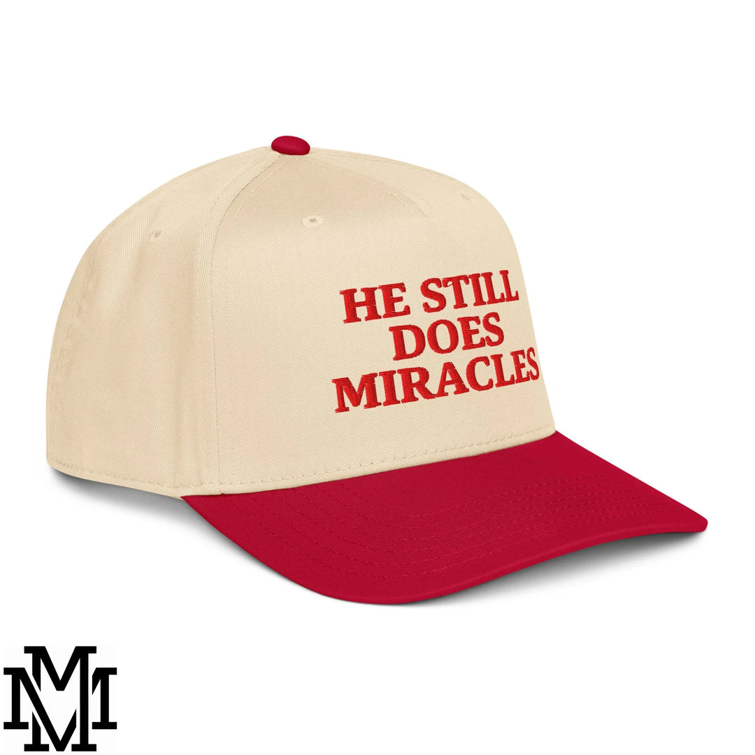He Still Does Miracles Embroidered Baseball Snapback Hat - Red Natural
