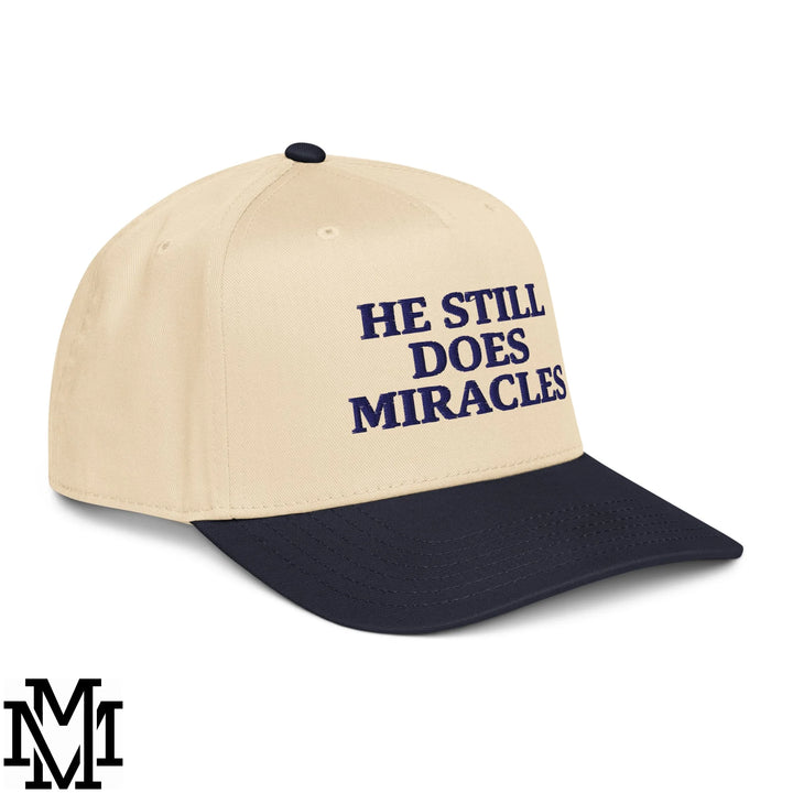 He Still Does Miracles Embroidered Baseball Snapback Hat - Navy Natural