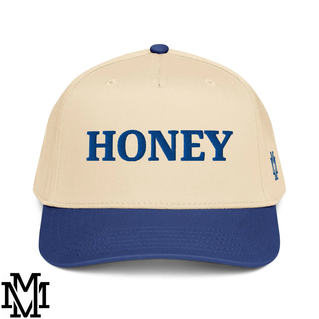 Honey Embroidered Baseball Snapback Hat - Royal Natural
