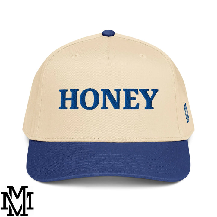Honey Embroidered Baseball Snapback Hat - Royal Natural