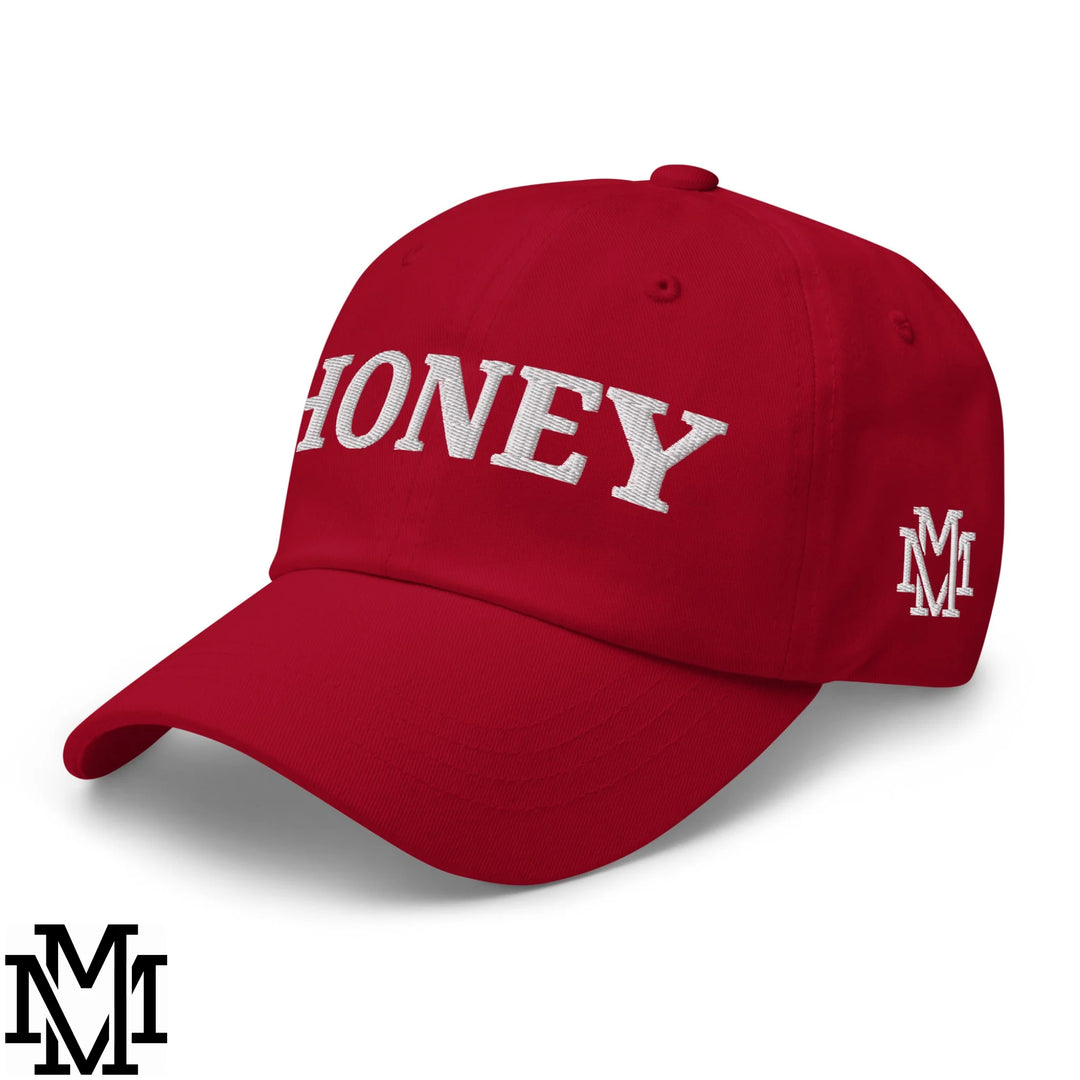 Honey Embroidered Unstructured Dad Hat - Cranberry