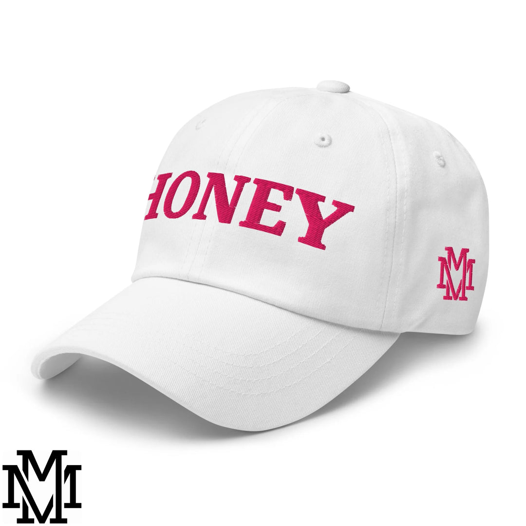 Honey Embroidered Unstructured Dad Hat - White