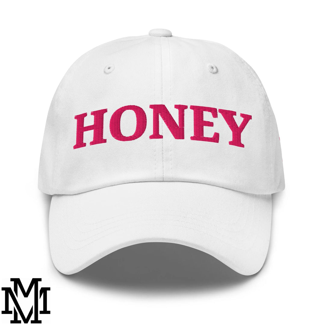 Honey Embroidered Unstructured Dad Hat - White