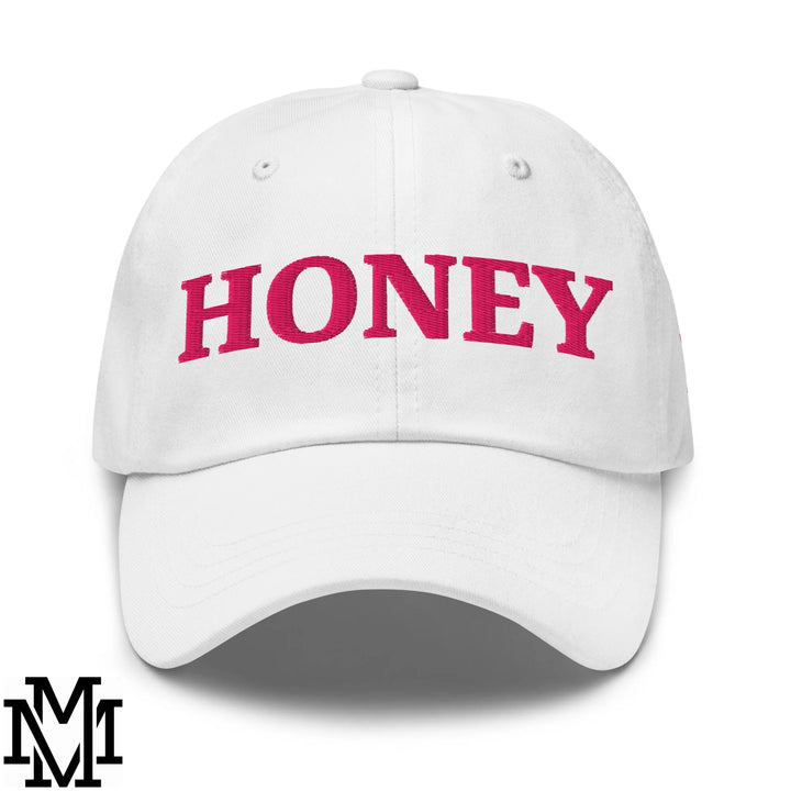 Honey Embroidered Unstructured Dad Hat - White
