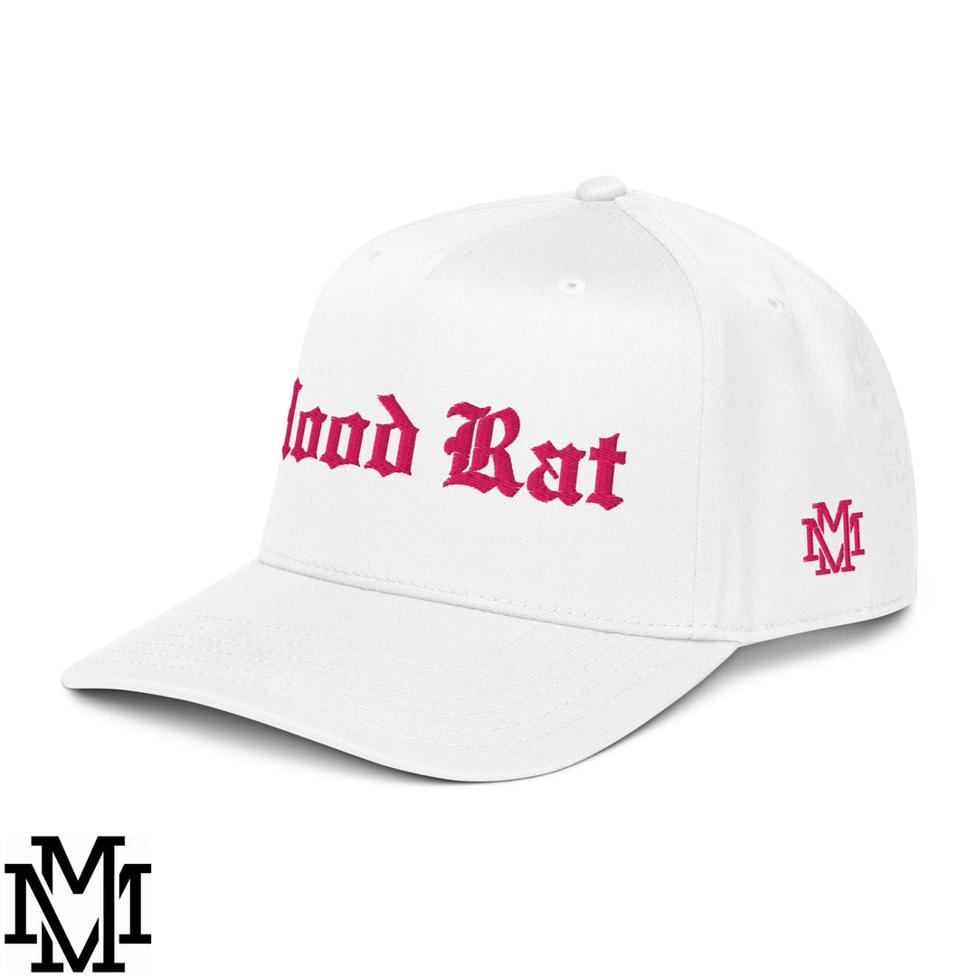 Hood Rat Embroidered Baseball Snapback Hat - White