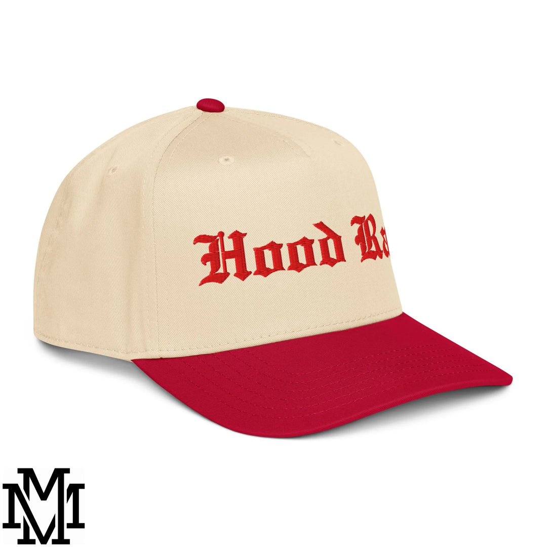Hood Rat Embroidered Baseball Snapback Hat - Red Natural
