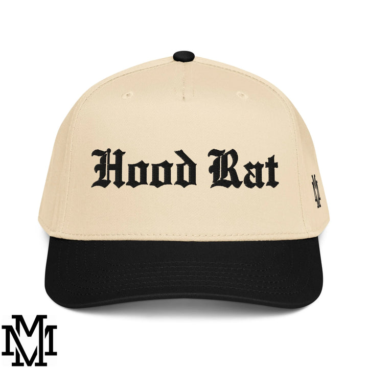 Hood Rat Embroidered Baseball Snapback Hat - Black Natural