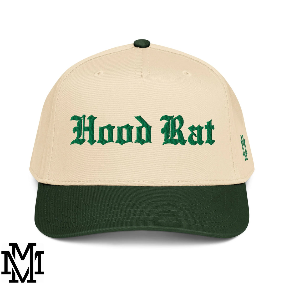 Hood Rat Embroidered Baseball Snapback Hat - Dark Green Natural