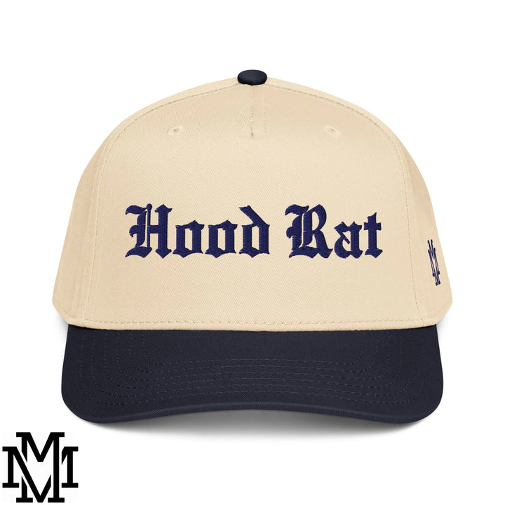 Hood Rat Embroidered Baseball Snapback Hat - Navy Natural