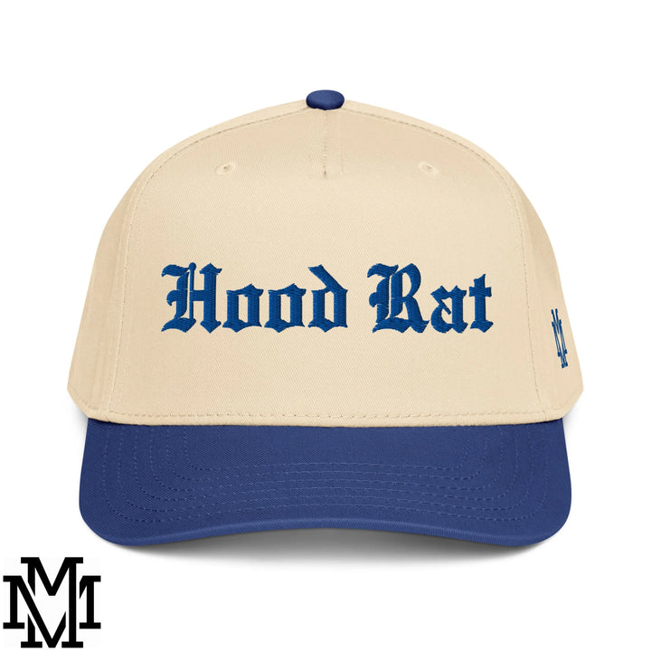 Hood Rat Embroidered Baseball Snapback Hat - Royal Natural