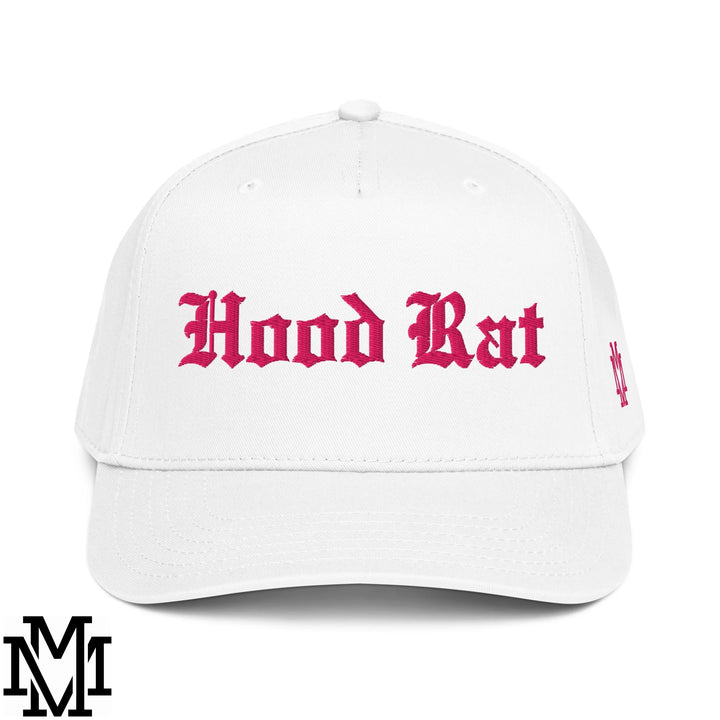 Hood Rat Embroidered Baseball Snapback Hat - White