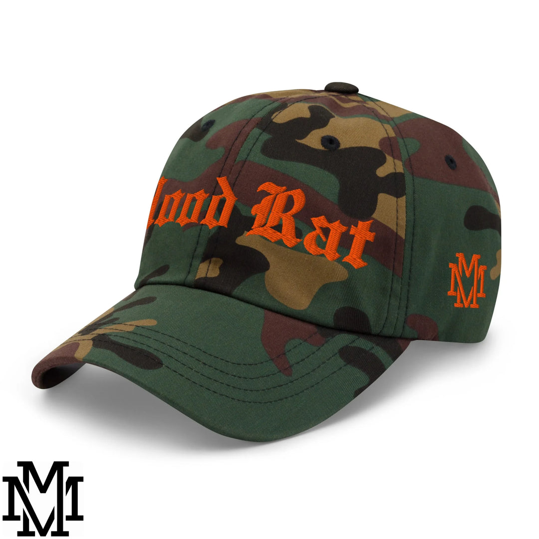 Hood Rat Embroidered Unstructured Dad Hat - Green Camo