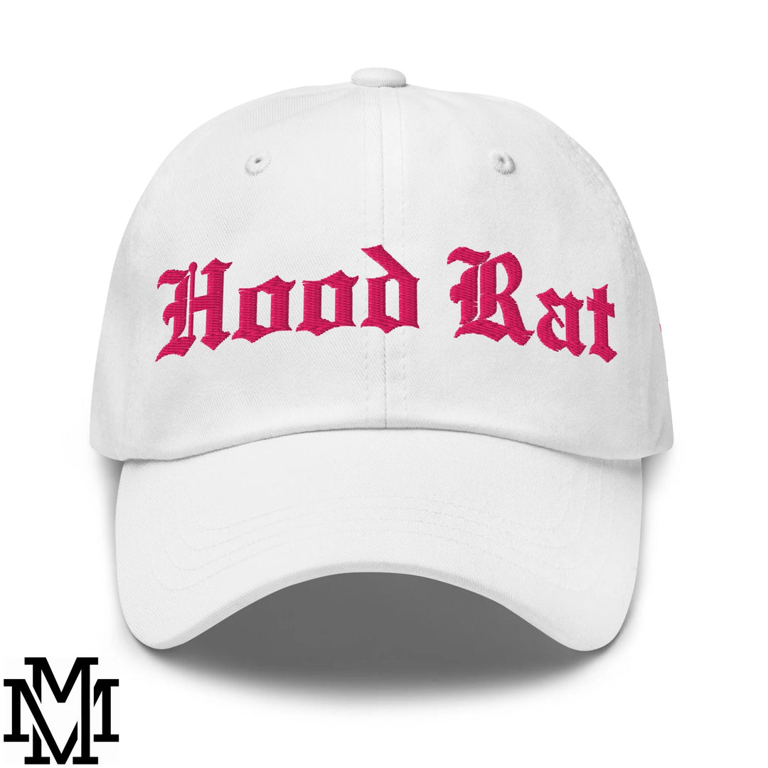 Hood Rat Embroidered Unstructured Dad Hat - White
