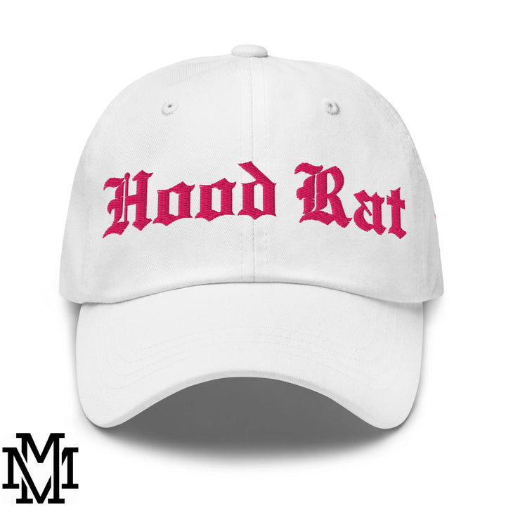 Hood Rat Embroidered Unstructured Dad Hat - White