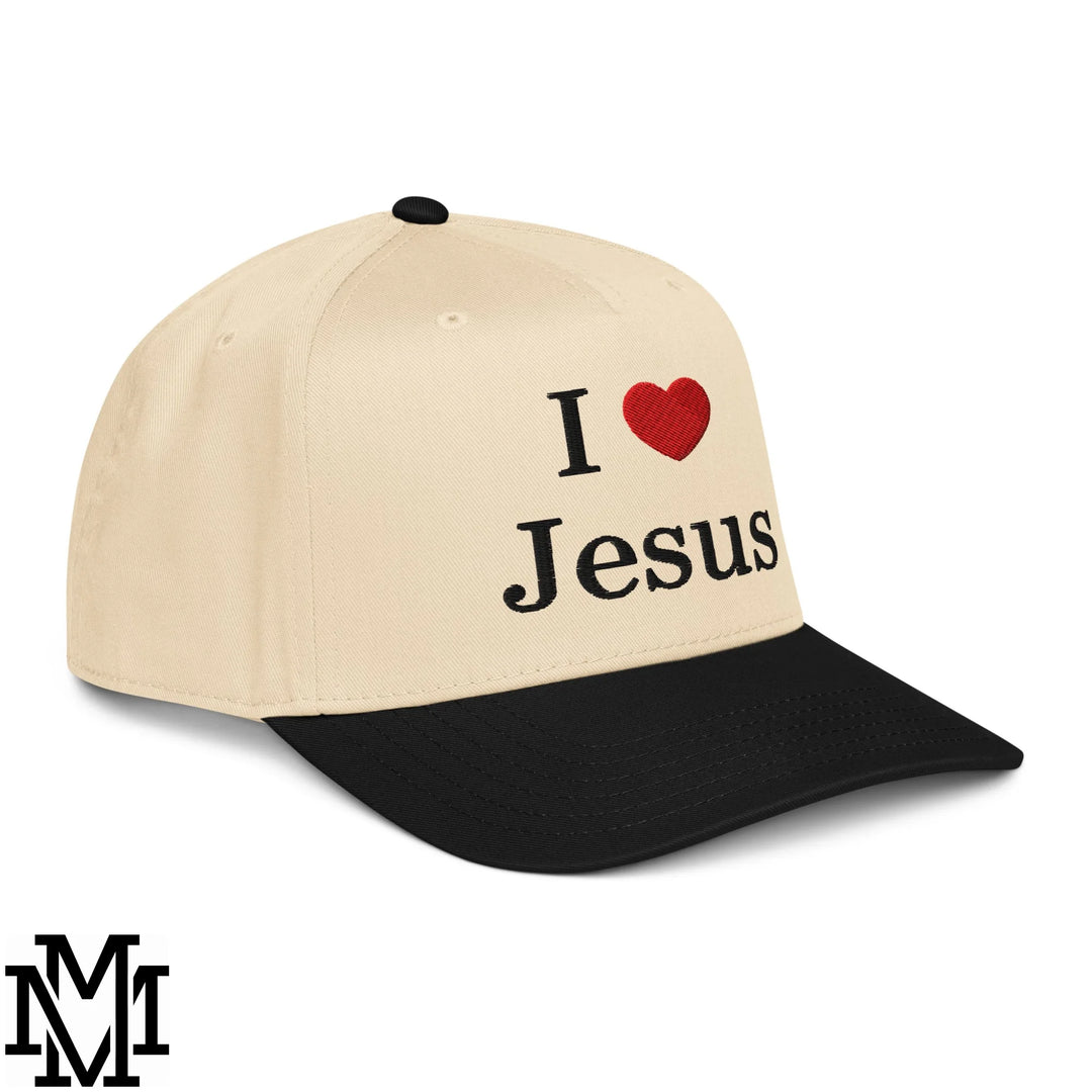 I Love Jesus Heart Embroidered Baseball Snapback Hat - Black Natural