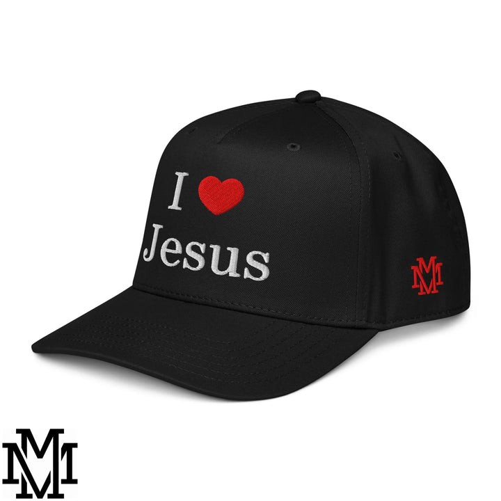 I Love Jesus Heart Embroidered Baseball Snapback Hat - Black