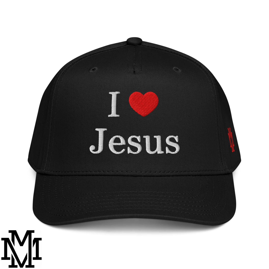 I Love Jesus Heart Embroidered Baseball Snapback Hat - Black