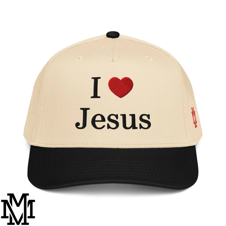 I Love Jesus Heart Embroidered Baseball Snapback Hat - Black Natural