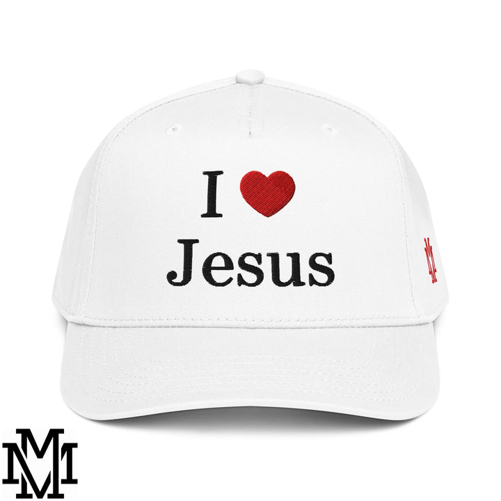 I Love Jesus Heart Embroidered Baseball Snapback Hat - White