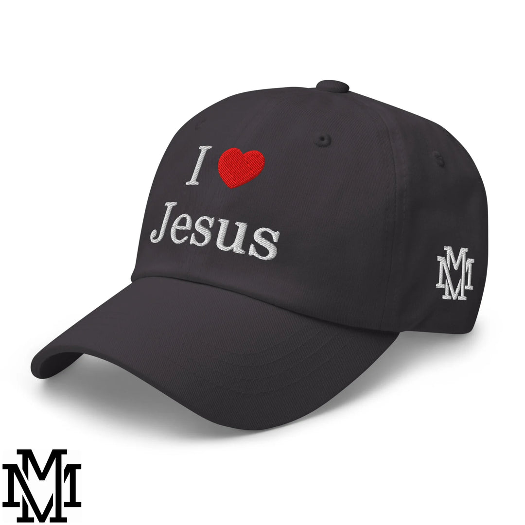 I Love Jesus Heart Embroidered Unstructured Dad Hat - Dark Grey