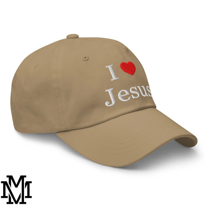 I Love Jesus Heart Embroidered Unstructured Dad Hat - Khaki