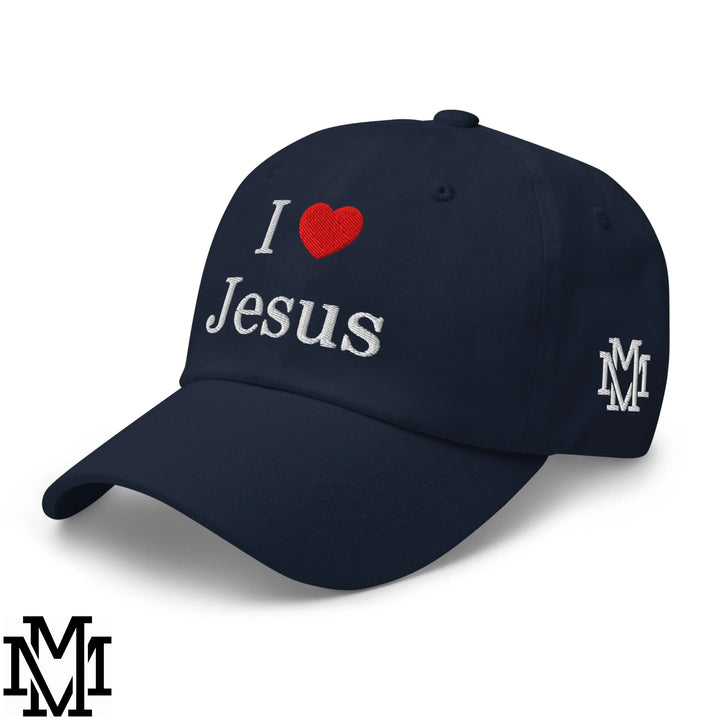 I Love Jesus Heart Embroidered Unstructured Dad Hat - Navy