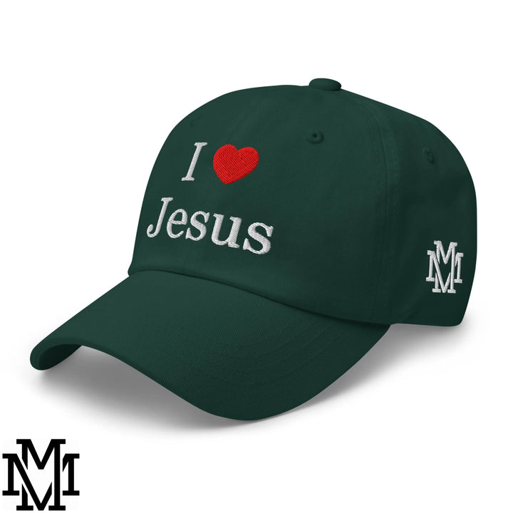 I Love Jesus Heart Embroidered Unstructured Dad Hat - Spruce