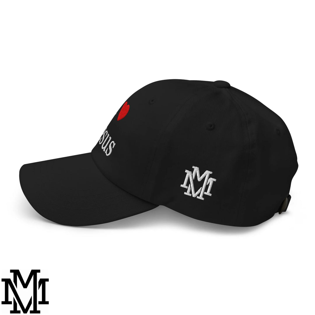I Love Jesus Heart Embroidered Unstructured Dad Hat - Black