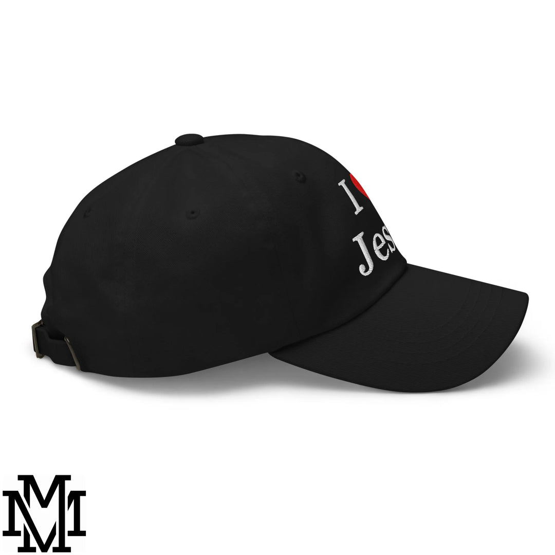 I Love Jesus Heart Embroidered Unstructured Dad Hat - Black