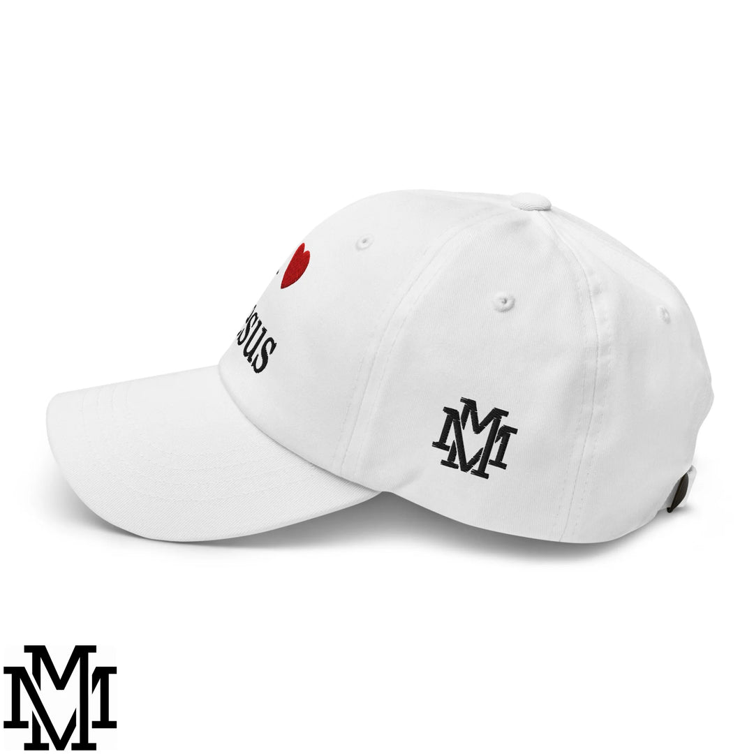 I Love Jesus Heart Embroidered Unstructured Dad Hat - White
