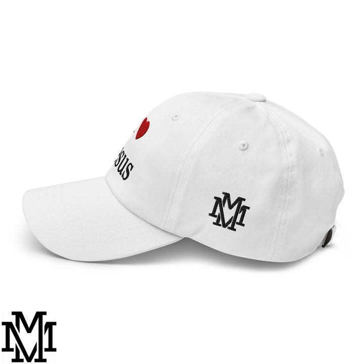 I Love Jesus Heart Embroidered Unstructured Dad Hat - White