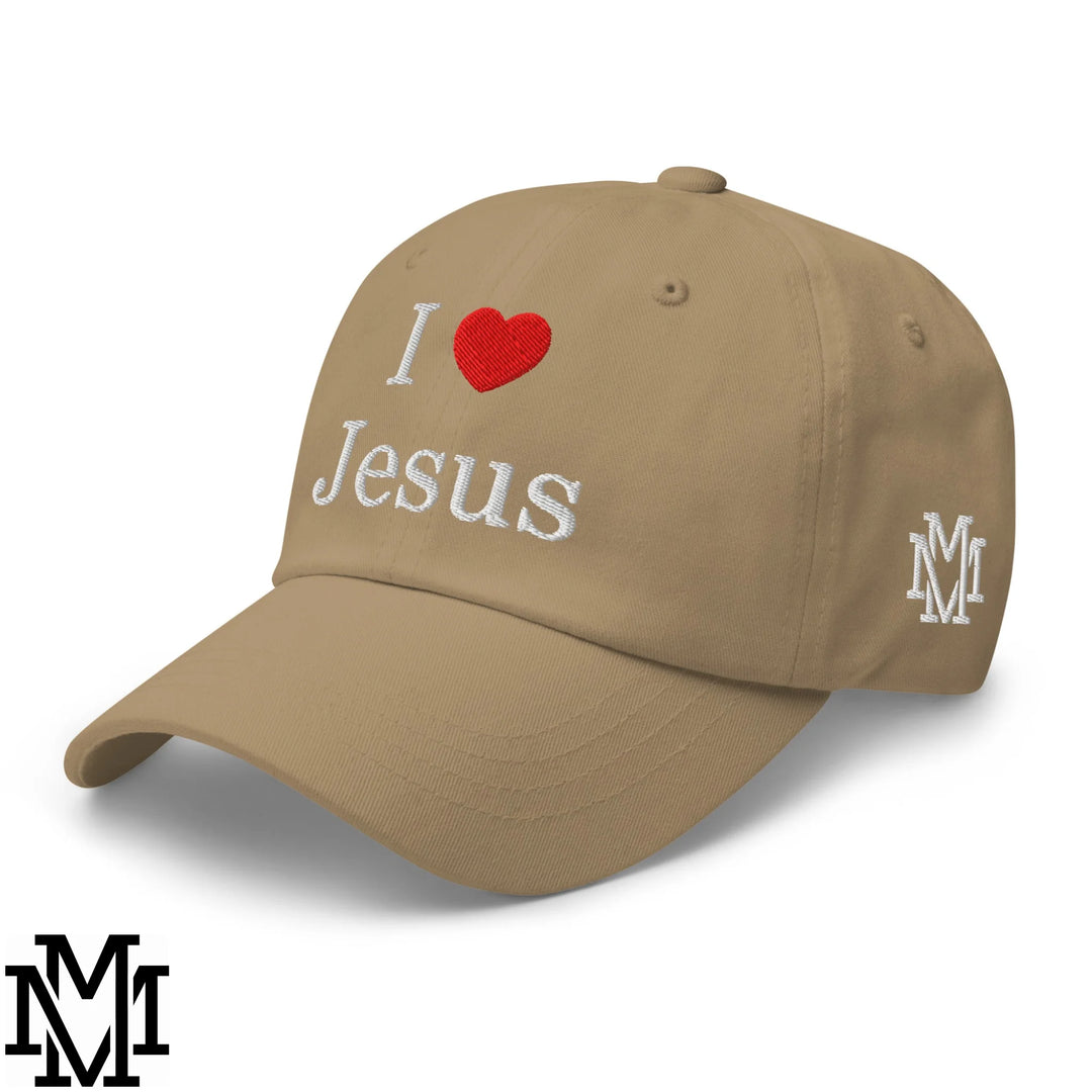 I Love Jesus Heart Embroidered Unstructured Dad Hat - Khaki
