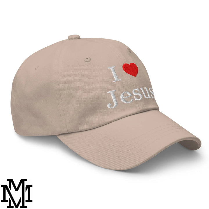 I Love Jesus Heart Embroidered Unstructured Dad Hat - Stone