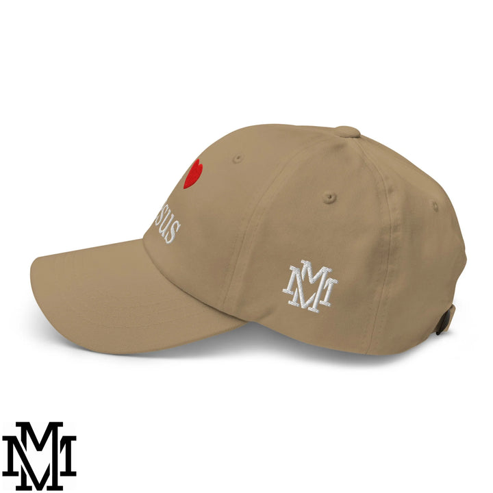 I Love Jesus Heart Embroidered Unstructured Dad Hat - Khaki