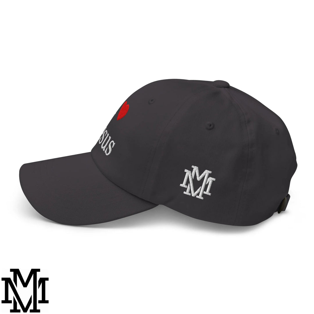 I Love Jesus Heart Embroidered Unstructured Dad Hat - Dark Grey