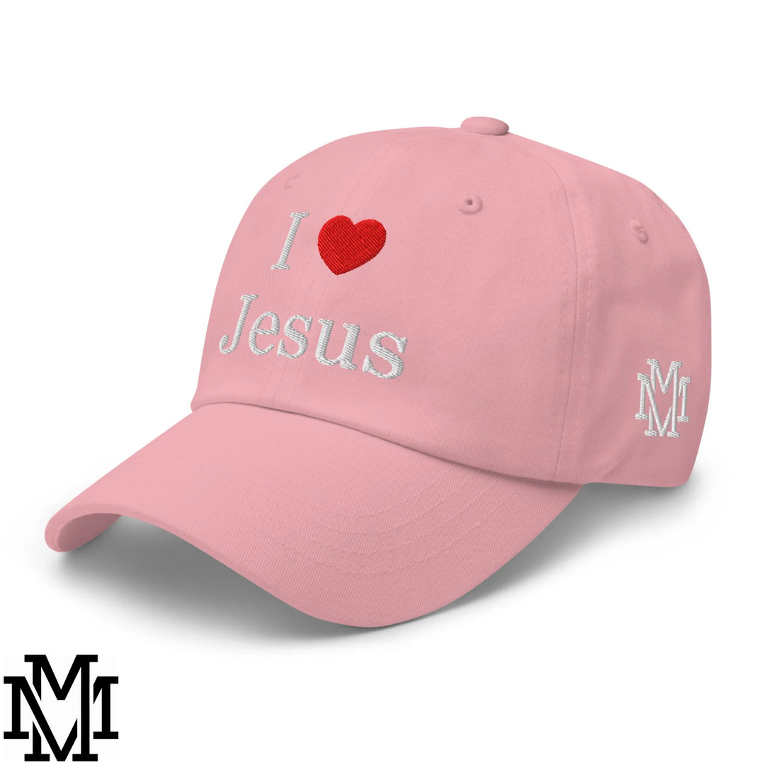 I Love Jesus Heart Embroidered Unstructured Dad Hat - Pink