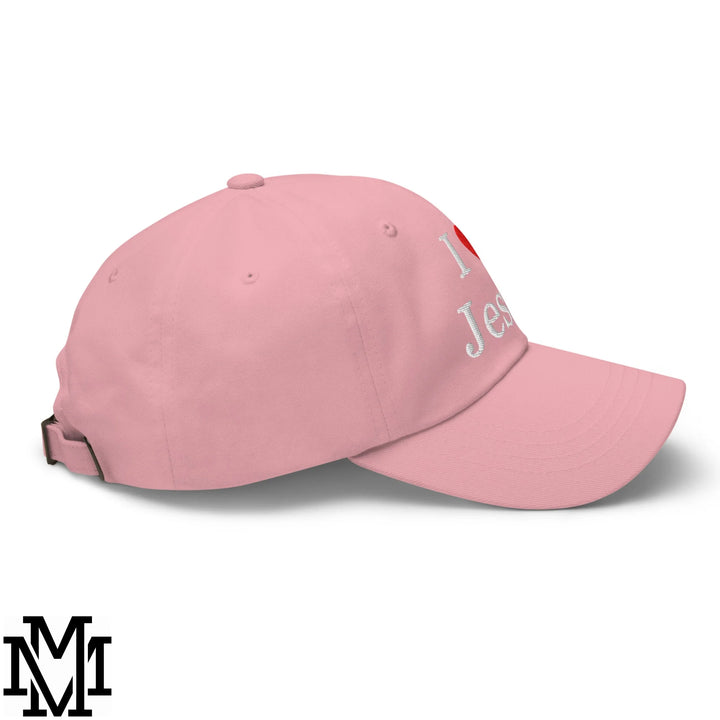 I Love Jesus Heart Embroidered Unstructured Dad Hat - Pink