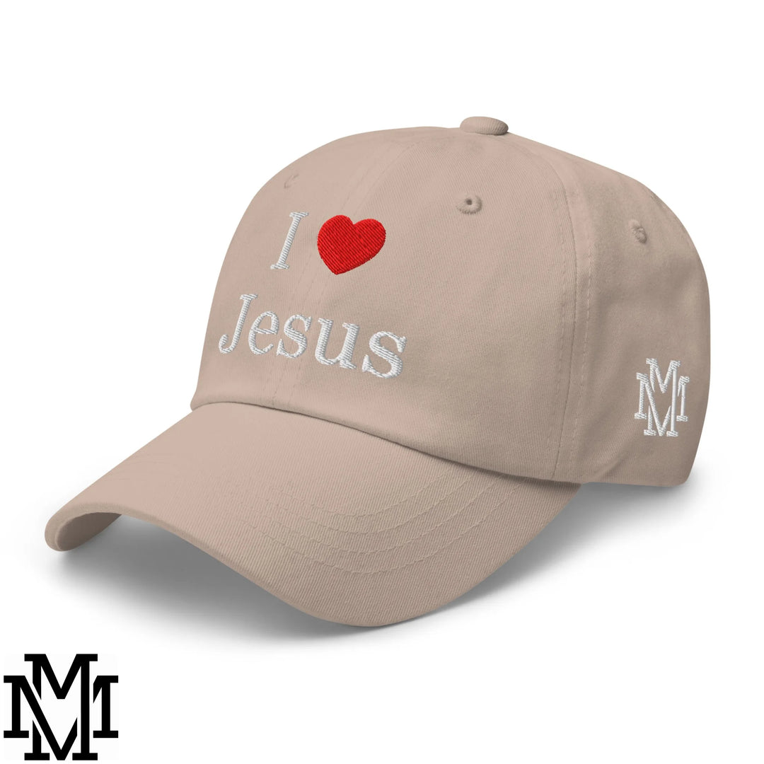 I Love Jesus Heart Embroidered Unstructured Dad Hat - Stone
