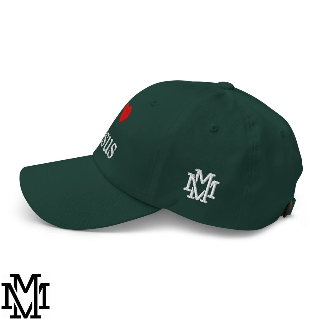 I Love Jesus Heart Embroidered Unstructured Dad Hat - Spruce