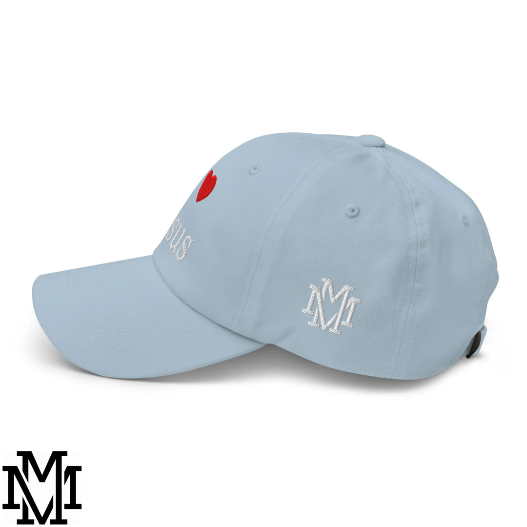 I Love Jesus Heart Embroidered Unstructured Dad Hat - Light Blue