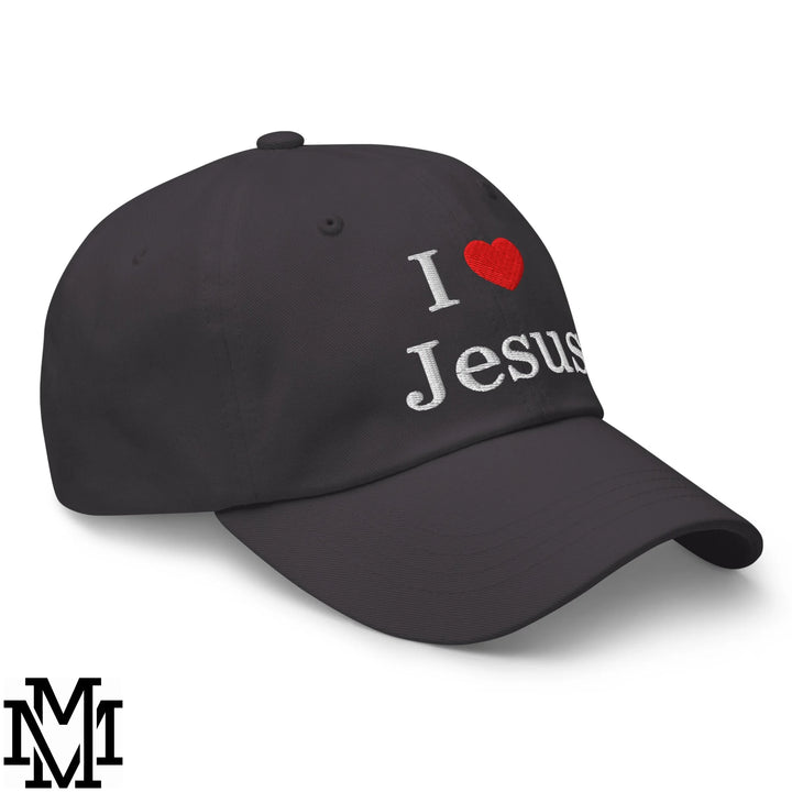 I Love Jesus Heart Embroidered Unstructured Dad Hat - Dark Grey